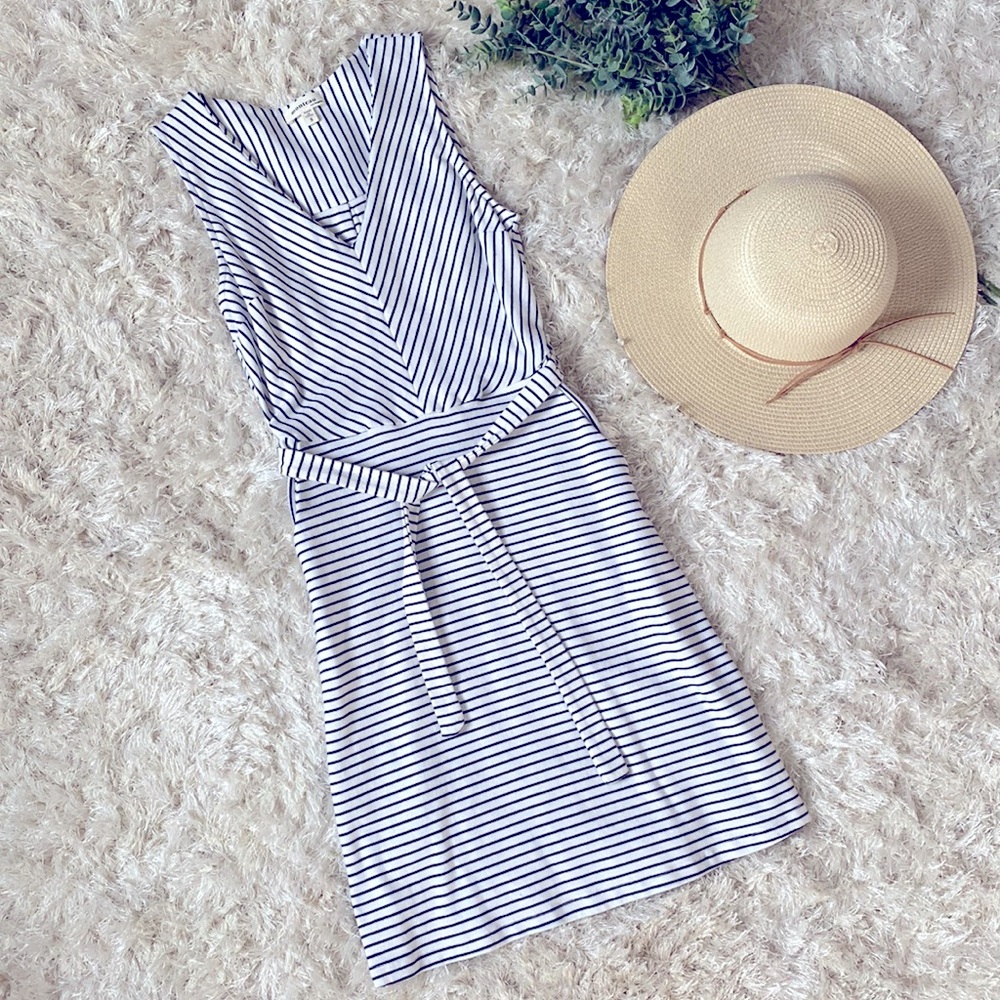 Women’s Small Nautical Monteau White and Navy Striped Dress